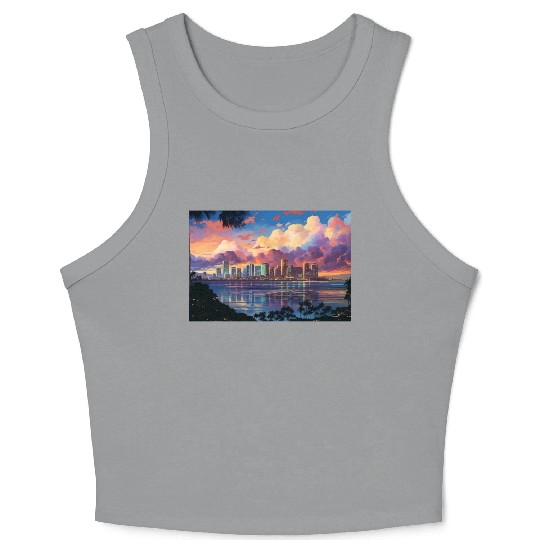 Anime Honolulu A Vibrant Anime Inspired Skyline Crop Tank Top