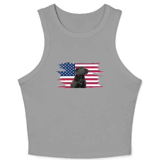American Flag Dog Black Lab Puppy Crop Tank Top