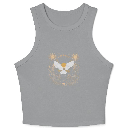 Dark Academia Tarot Card Sun Moon Crystals Owl Crop Tank Top