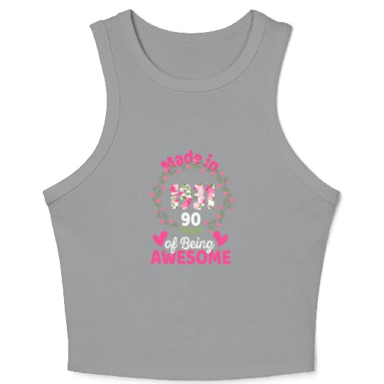 90 90Th Born In 1931 Floral Crop Tank Top