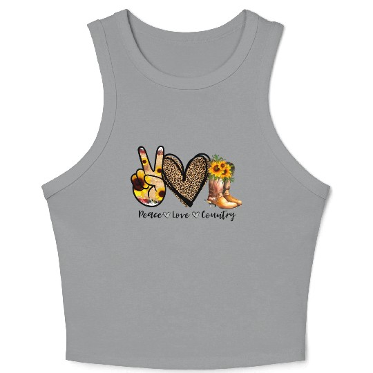 Sunflower Peace Love Country Cowgirl Midwest Boot Crop Tank Top