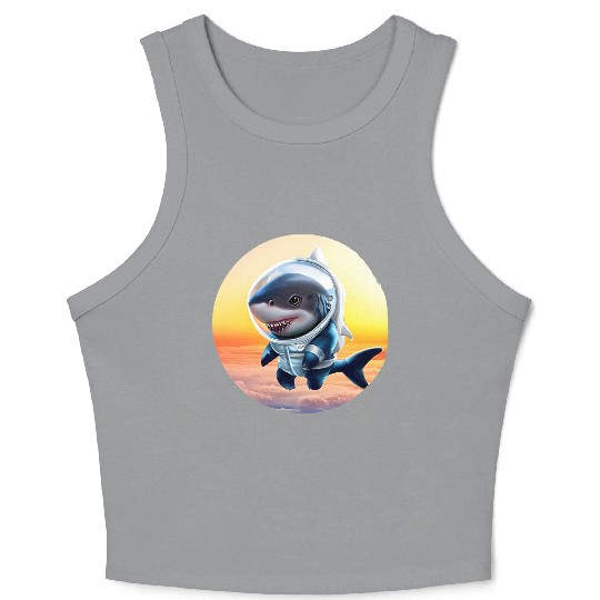Shark astronaut at sunset Crop Tank Top