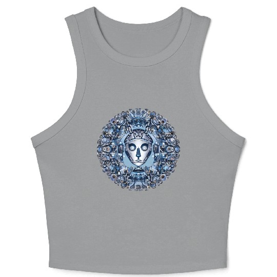 Aztec robot face and mechanical mandala Crop Tank Top