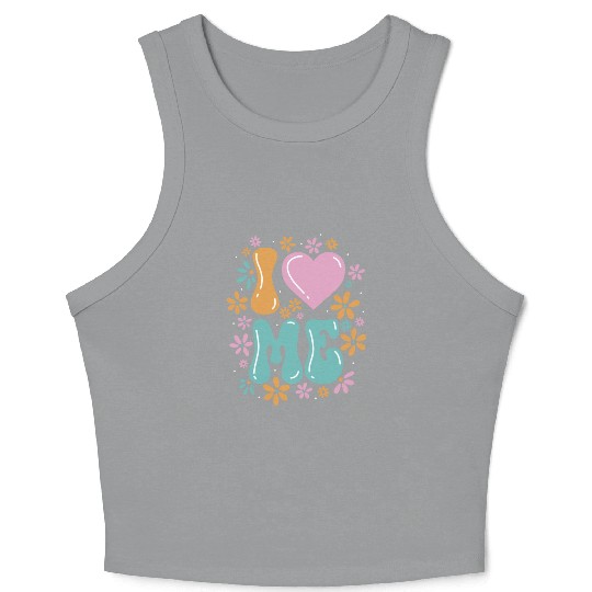 I Love Me Balloon Heart Decor Flower Floral Crop Tank Top