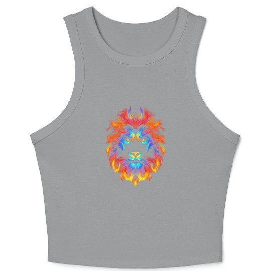 Head of a lion multi colored fire lion head leo Crop Tank Top