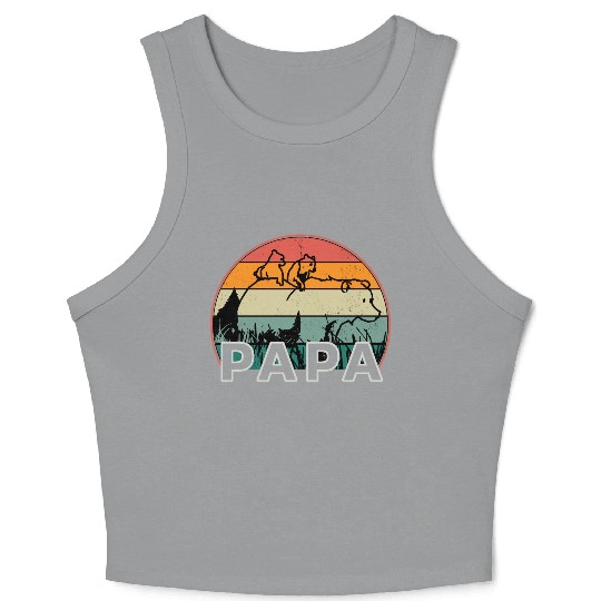 Papa Bear With Cubs Retro Grizzly Bear Forest Tree Crop Tank Top