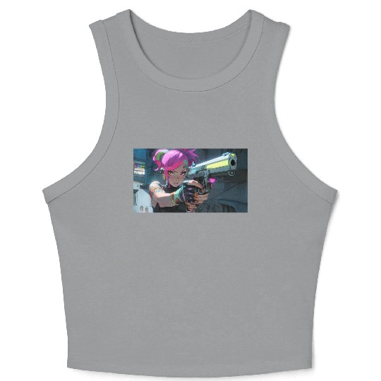 Cyber Sakura: Neon Guardian Crop Tank Top