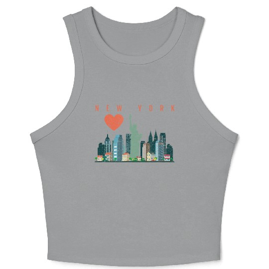 New York City Nyc Skyline Heart Distressed Style Crop Tank Top