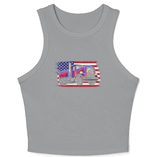 Dump Truck Usa Flag Garbage Trucker Crop Tank Top