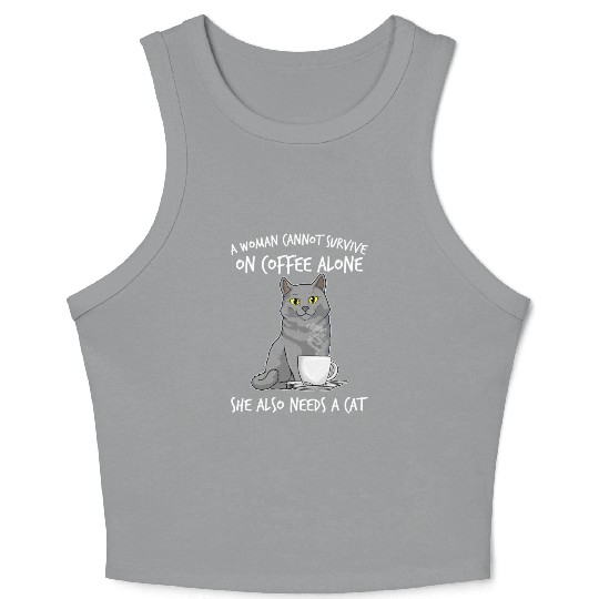 Woman Cat Lover Coffee Lover Caffeine Meow Crop Tank Top
