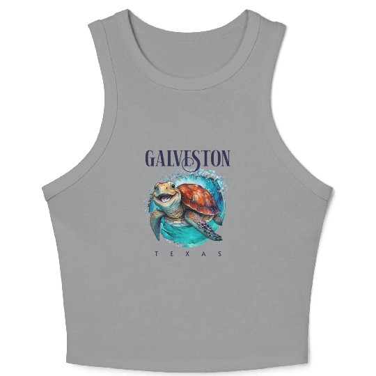 Galveston Texas Watercolor Happy Sea Turtle Crop Tank Top