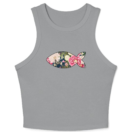 Fish navy floral Crop Tank Top
