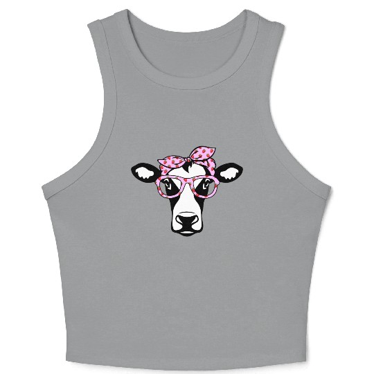 Cow With Bandana Glasses Strawberry Cattle Heifer Crop Tank Top