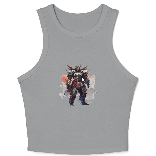 Samurai Robot Gray White Red Crop Tank Top