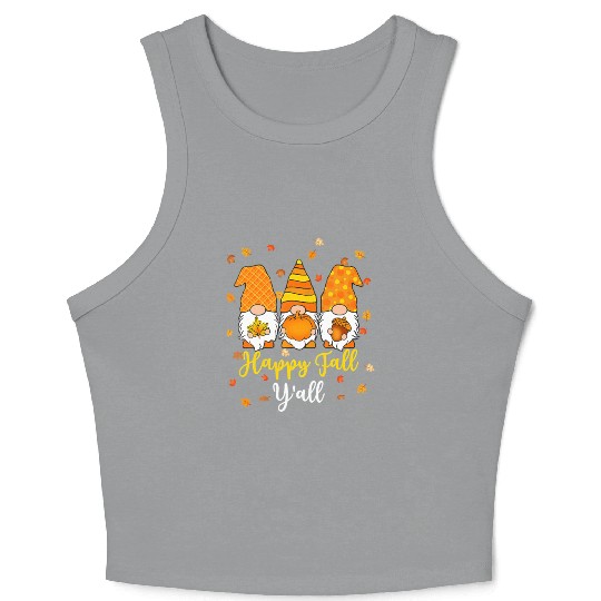 Happy Fall Y'all Cute Gnome Autumn Funny Crop Tank Top