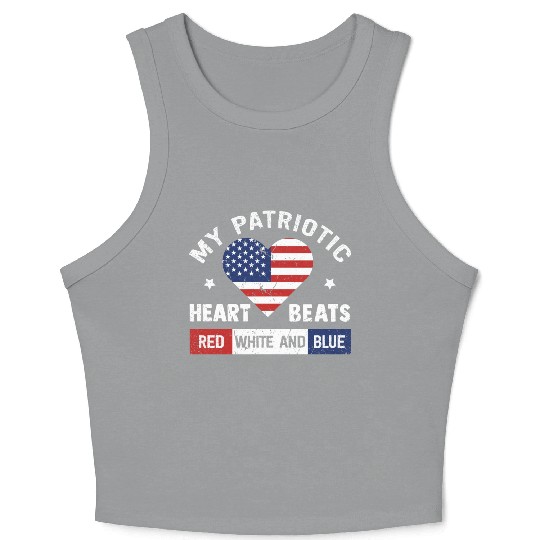 My Patriotic heart red white blue 4th of July Crop Tank Top