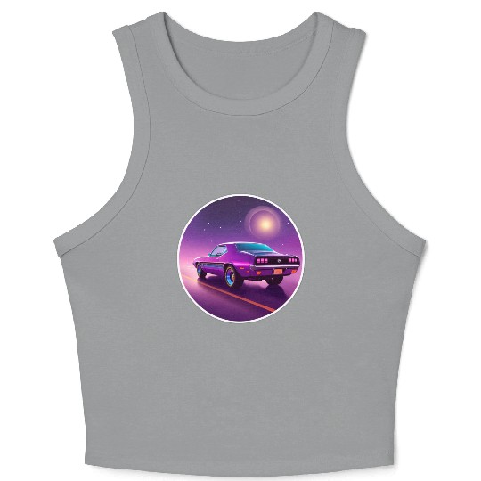 Nostalgic Retro 80s Purple Vaporwave Muscle Car Crop Tank Top