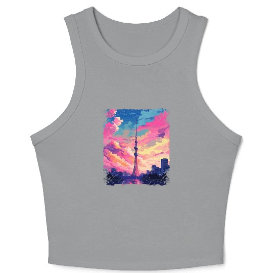 Vaporwave Skytree Tokyo Aesthetic Japanese Sight Crop Tank Top