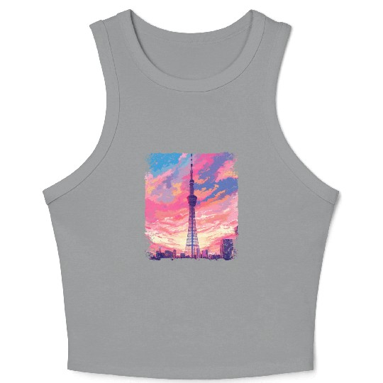 Vaporwave Aesthetic Skytree Tokyo Japanese Sight Crop Tank Top