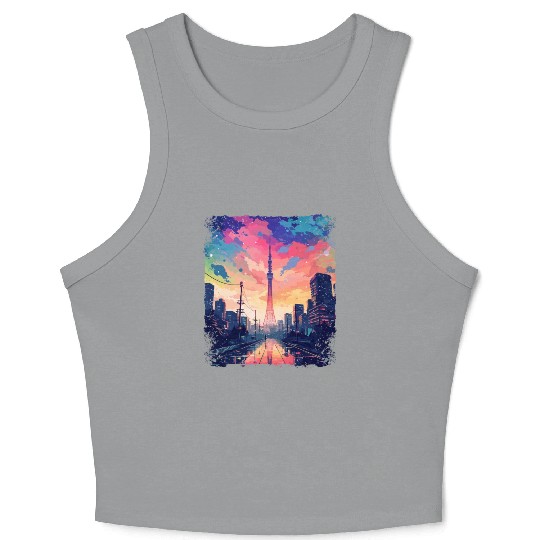 Vaporwave Japanese Aesthetic Skytree Tokyo Sight Crop Tank Top
