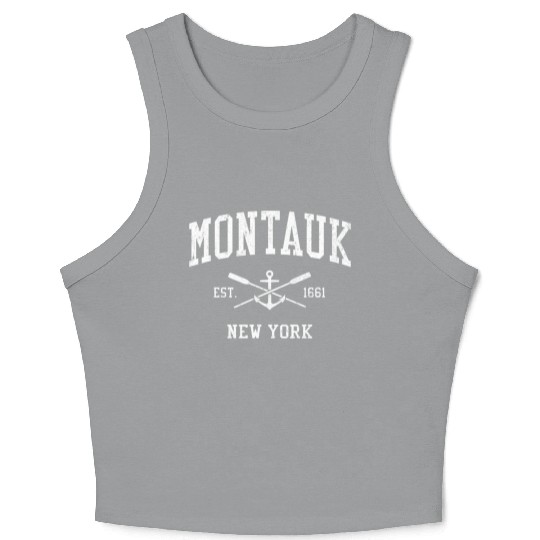 Montauk Ny Crossed Oars Boat Anchor Sports Crop Tank Top