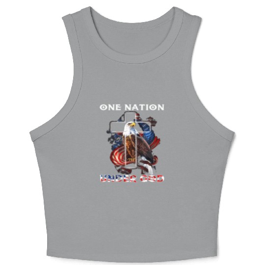 One Nation Under God Jesus Usa Cross Bald Eagle Crop Tank Top