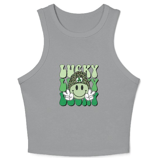 St Patric Day Lucky Shamrock Smile Face Crop Tank Top