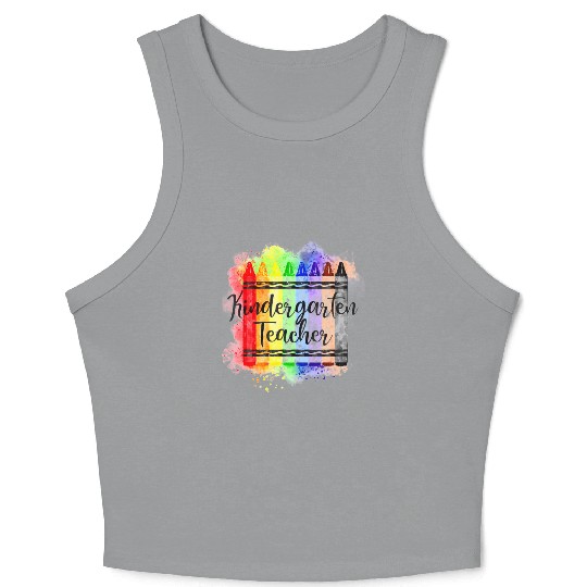 Funny Kindergarten Teacher Crayon Back To School Crop Tank Top