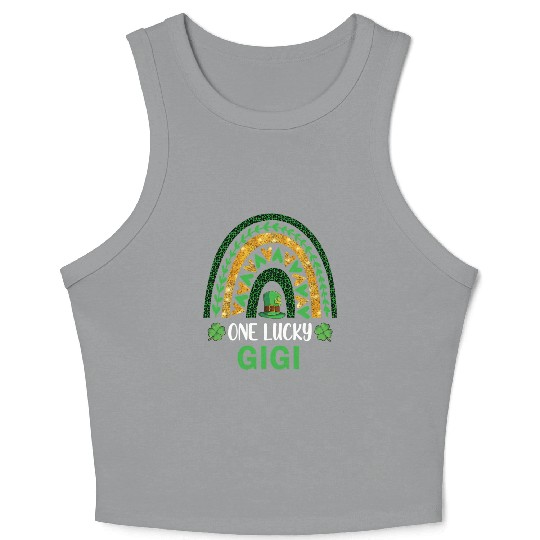One Lucky Gigi St Patric Day Shamrock Rainbow Crop Tank Top