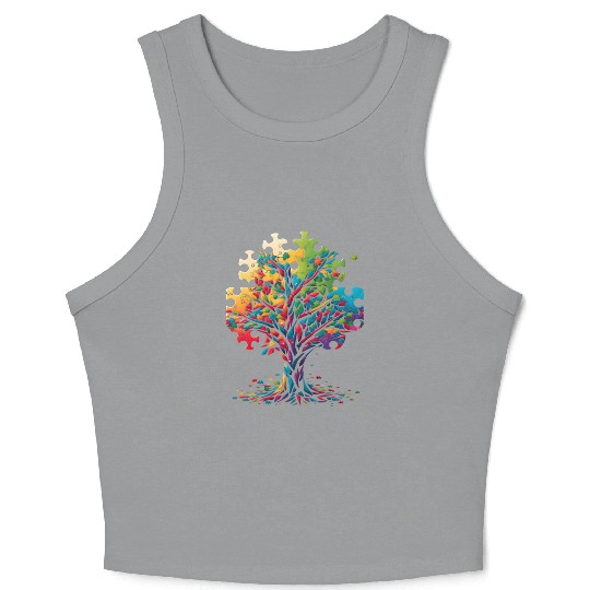 Neurodiversity Autism Awareness Colorful Tree Puzz Crop Tank Top