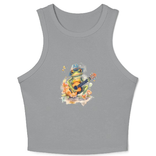 Cottagecore Aesthetic Frog Playing Banjo Guitar Crop Tank Top