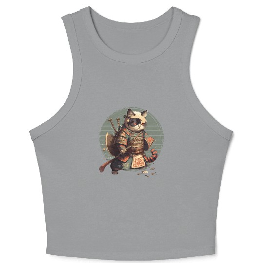 Samurai Cat Warrior Japanese Ninja Cat Kawaii Crop Tank Top