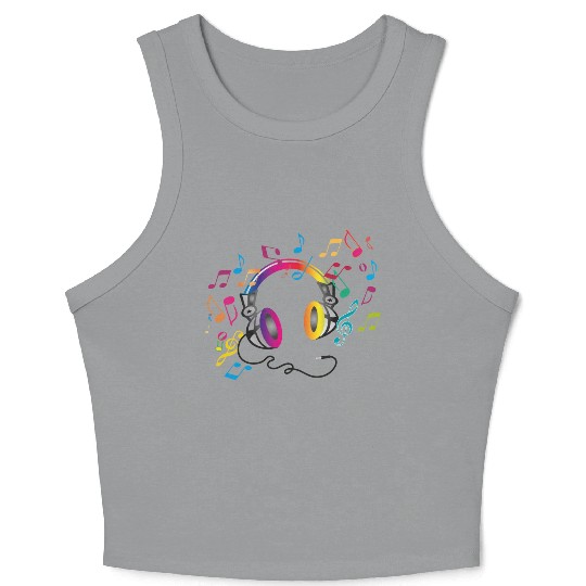 colorful headphone for music festival summer Crop Tank Top