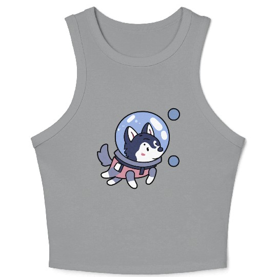 Husky In Space Puppy Dog Lover Retro Crop Tank Top