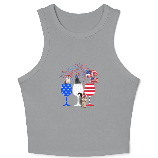 Cat 4Th Of July Red White Blue Wine Crop Tank Top