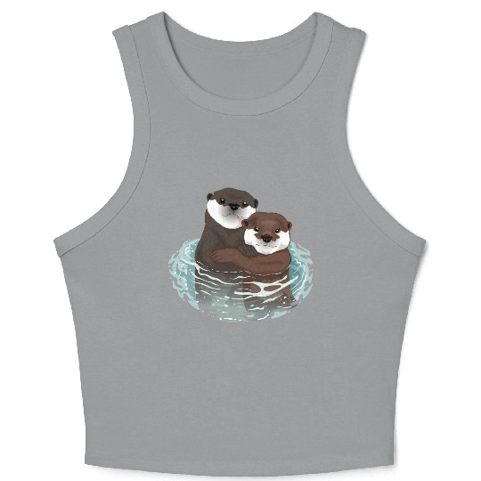 Otters Swimming Summer Crop Tank Top