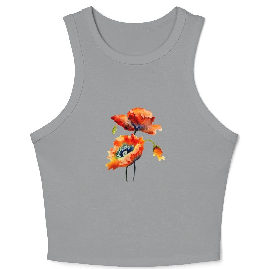 RED POPPIES Crop Tank Top, WATERCOLOR RED POPPIES TOP