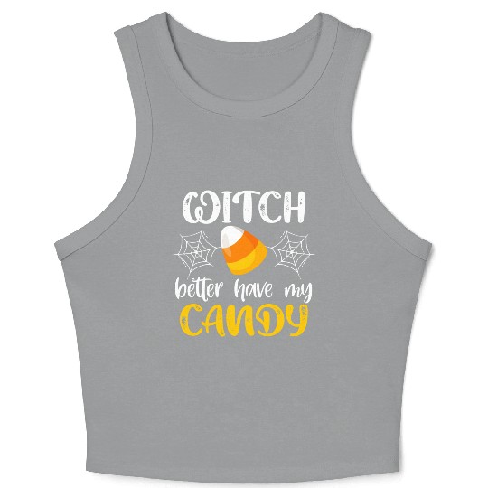 Halloween Witch Funny Candy Corn Trick Or Treat Crop Tank Top