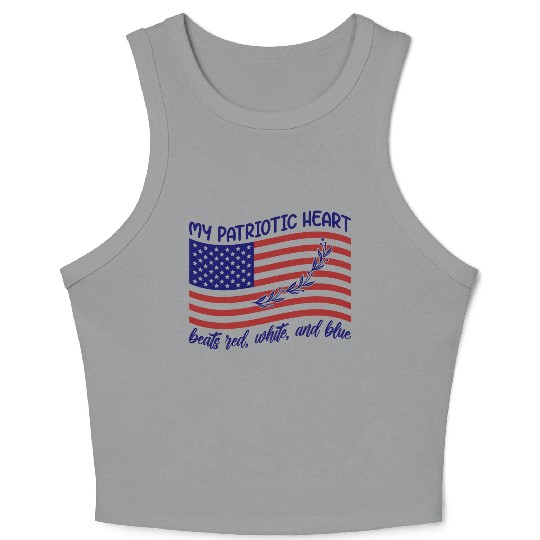 My patriotic heart beats red white and blue Crop Tank Top