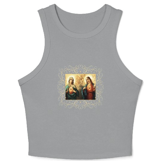 Sacred Heart and Immaculate Heart Picture Jesus an Crop Tank Top