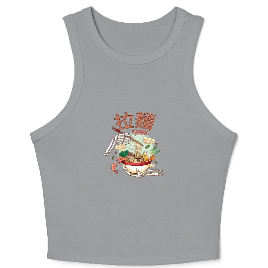 skeleton hands eating ramen noodle soup bowl art Crop Tank Top