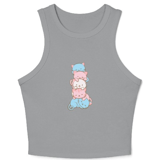 Transgender Pride Flag Cute Kawaii Cats Subtle Crop Tank Top