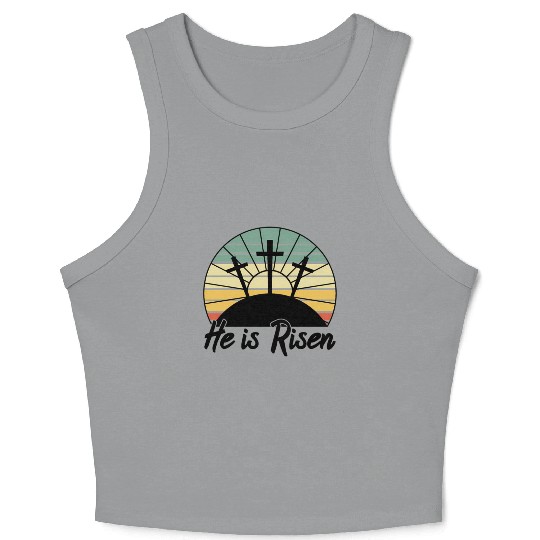 He Is Risen Jesus 70s Easter Religious Christian C Crop Tank Top