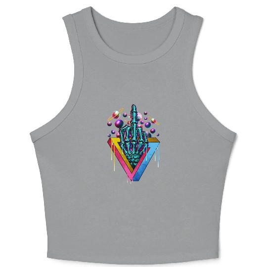 Trippy skeleton middle finger Crop Tank Top