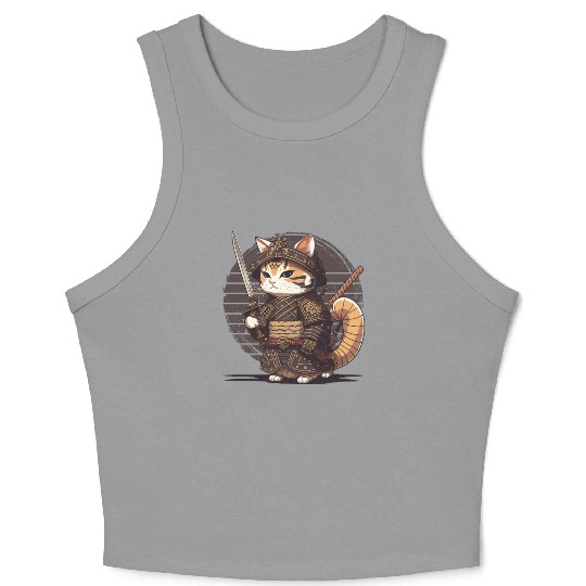 Samurai Cat Warrior Japanese Ninja Cat Kawaii Crop Tank Top