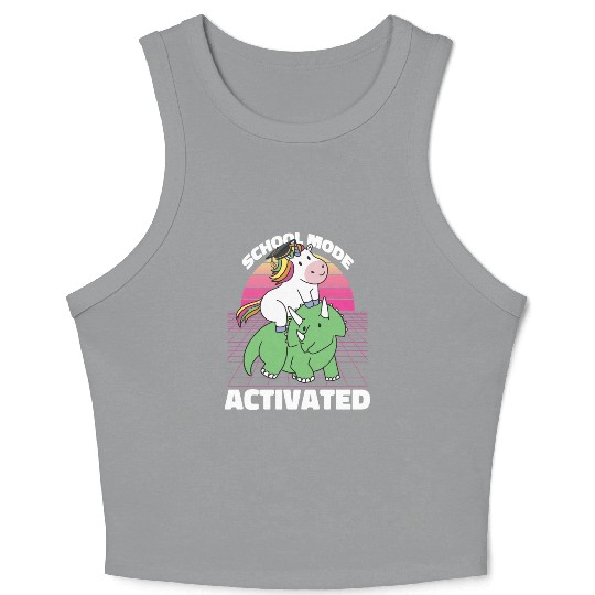 Student Unicorn Triceratops Dino Back To School Crop Tank Top