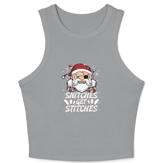 Snitches Get Stitches Santa Hat Funny Santa Pirate Crop Tank Top