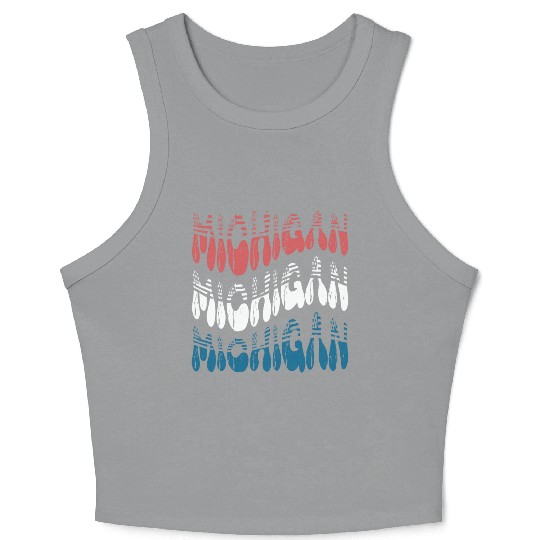 Michigan Red White Blue Cute Groovy Crop Tank Top