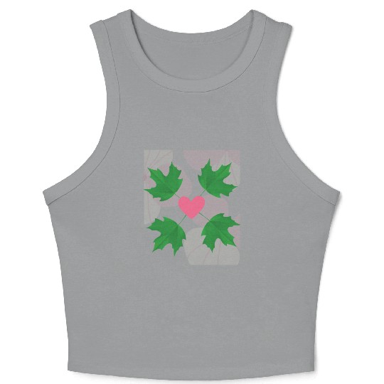 Green Leaf Pink Heart Crop Tank Top