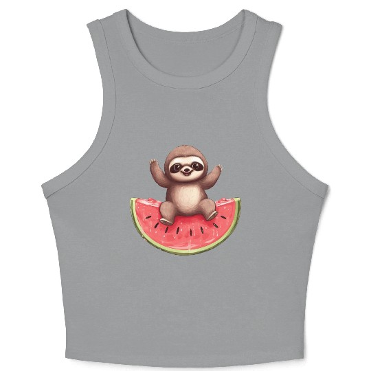 Sloth with Watermelon - Sweet Summer Design Crop Tank Top
